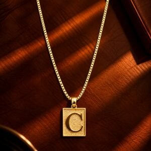 Colar Inicial Placa Premium Cravejado - C