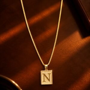 Colar Inicial Placa Premium Cravejado - N