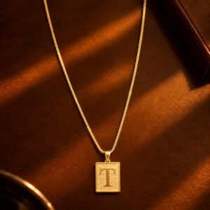 Colar Inicial Placa Premium Cravejado - T
